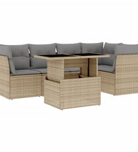 6-tlg. Garten-Sofagarnitur mit Kissen Beige Poly Rattan