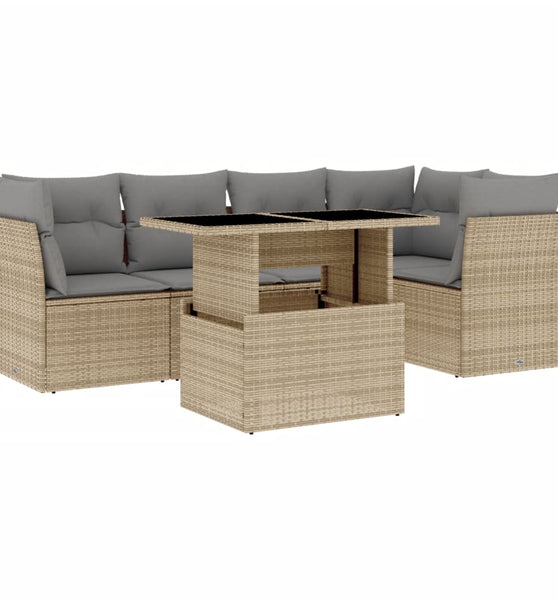 6-tlg. Garten-Sofagarnitur mit Kissen Beige Poly Rattan