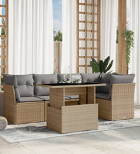 6-tlg. Garten-Sofagarnitur mit Kissen Beige Poly Rattan