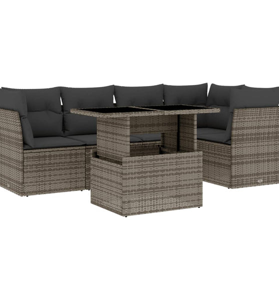 6-tlg. Garten-Sofagarnitur mit Kissen Grau Poly Rattan