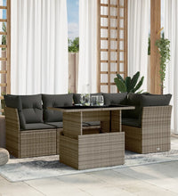 6-tlg. Garten-Sofagarnitur mit Kissen Grau Poly Rattan