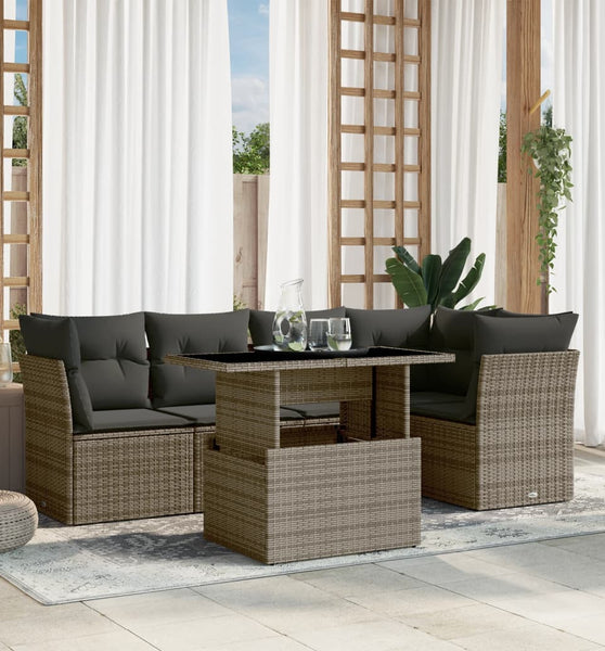 6-tlg. Garten-Sofagarnitur mit Kissen Grau Poly Rattan