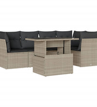 6-tlg. Garten-Sofagarnitur mit Kissen Hellgrau Poly Rattan