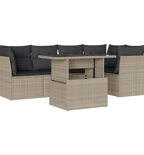 6-tlg. Garten-Sofagarnitur mit Kissen Hellgrau Poly Rattan