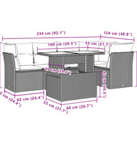 6-tlg. Garten-Sofagarnitur mit Kissen Hellgrau Poly Rattan