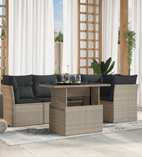 6-tlg. Garten-Sofagarnitur mit Kissen Hellgrau Poly Rattan