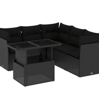 6-tlg. Garten-Sofagarnitur mit Kissen Schwarz Poly Rattan
