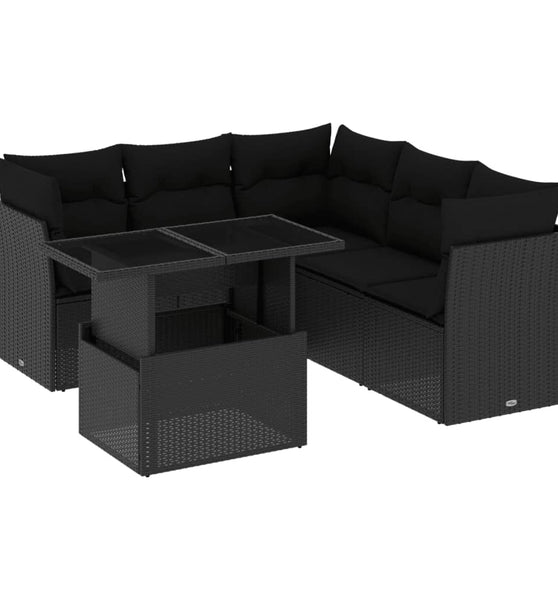 6-tlg. Garten-Sofagarnitur mit Kissen Schwarz Poly Rattan