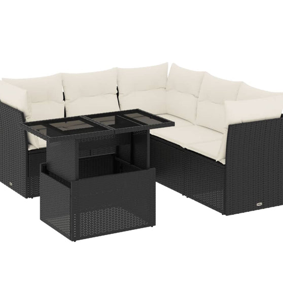 6-tlg. Garten-Sofagarnitur mit Kissen Schwarz Poly Rattan