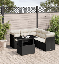 6-tlg. Garten-Sofagarnitur mit Kissen Schwarz Poly Rattan