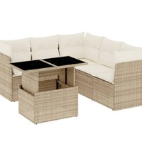 6-tlg. Garten-Sofagarnitur mit Kissen Beige Poly Rattan