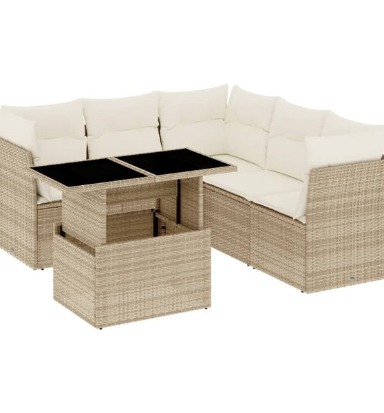 6-tlg. Garten-Sofagarnitur mit Kissen Beige Poly Rattan