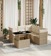 6-tlg. Garten-Sofagarnitur mit Kissen Beige Poly Rattan
