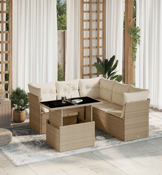 6-tlg. Garten-Sofagarnitur mit Kissen Beige Poly Rattan
