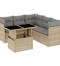 6-tlg. Garten-Sofagarnitur mit Kissen Beige Poly Rattan