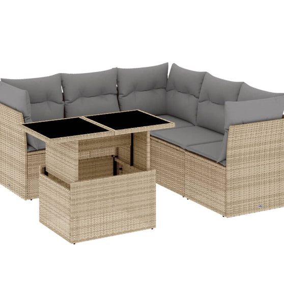 6-tlg. Garten-Sofagarnitur mit Kissen Beige Poly Rattan