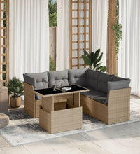 6-tlg. Garten-Sofagarnitur mit Kissen Beige Poly Rattan