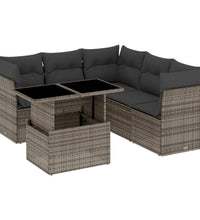 6-tlg. Garten-Sofagarnitur mit Kissen Grau Poly Rattan