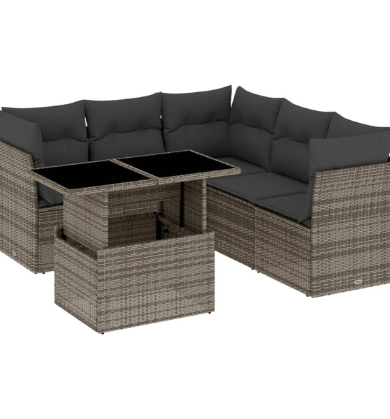 6-tlg. Garten-Sofagarnitur mit Kissen Grau Poly Rattan