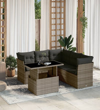 6-tlg. Garten-Sofagarnitur mit Kissen Grau Poly Rattan