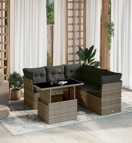 6-tlg. Garten-Sofagarnitur mit Kissen Grau Poly Rattan