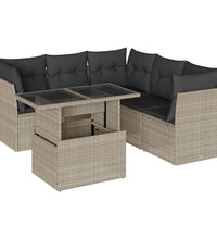 6-tlg. Garten-Sofagarnitur mit Kissen Hellgrau Poly Rattan