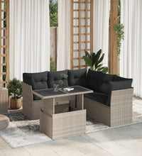 6-tlg. Garten-Sofagarnitur mit Kissen Hellgrau Poly Rattan