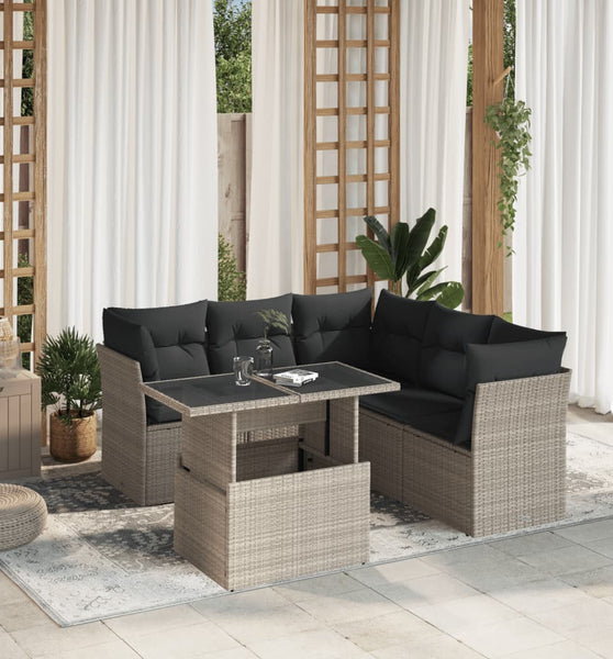 6-tlg. Garten-Sofagarnitur mit Kissen Hellgrau Poly Rattan