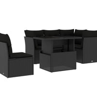 6-tlg. Garten-Sofagarnitur mit Kissen Schwarz Poly Rattan