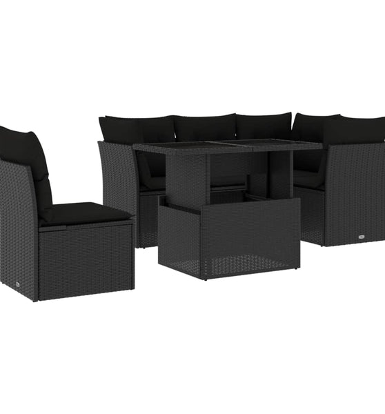 6-tlg. Garten-Sofagarnitur mit Kissen Schwarz Poly Rattan