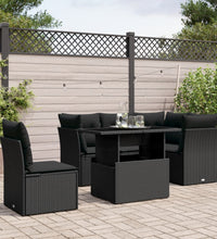 6-tlg. Garten-Sofagarnitur mit Kissen Schwarz Poly Rattan