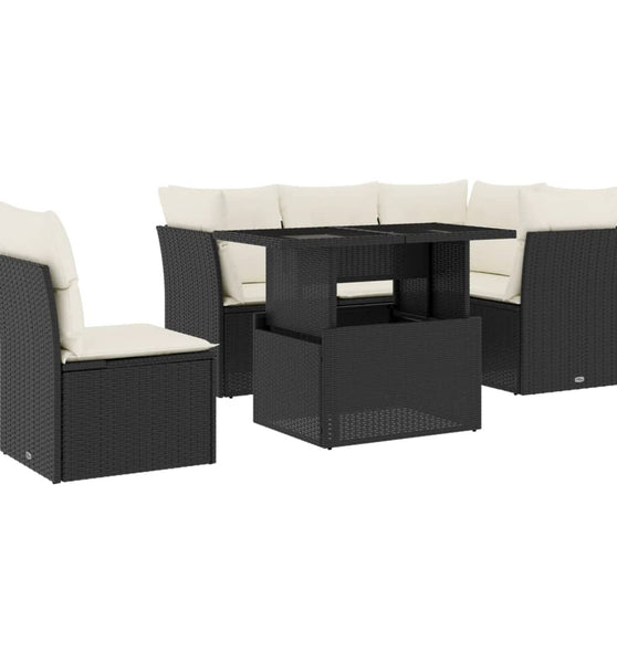 6-tlg. Garten-Sofagarnitur mit Kissen Schwarz Poly Rattan