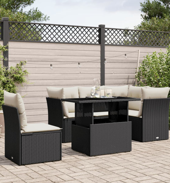 6-tlg. Garten-Sofagarnitur mit Kissen Schwarz Poly Rattan