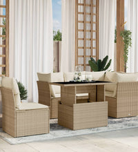 6-tlg. Garten-Sofagarnitur mit Kissen Beige Poly Rattan