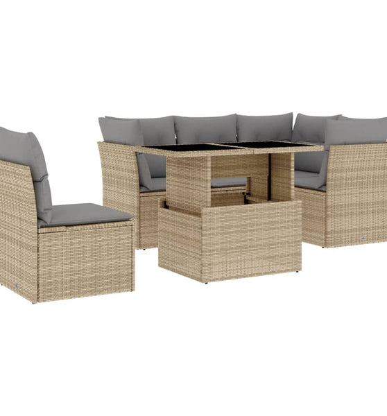 6-tlg. Garten-Sofagarnitur mit Kissen Beige Poly Rattan