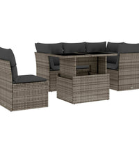 6-tlg. Garten-Sofagarnitur mit Kissen Grau Poly Rattan