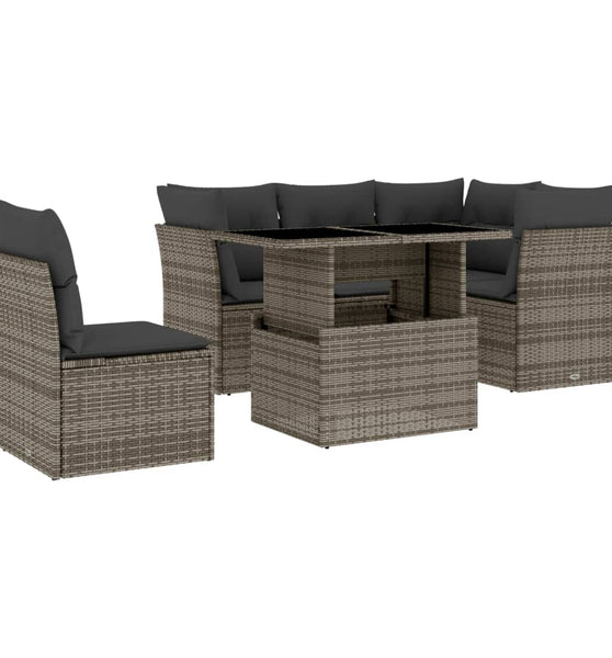 6-tlg. Garten-Sofagarnitur mit Kissen Grau Poly Rattan