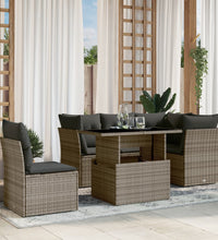 6-tlg. Garten-Sofagarnitur mit Kissen Grau Poly Rattan