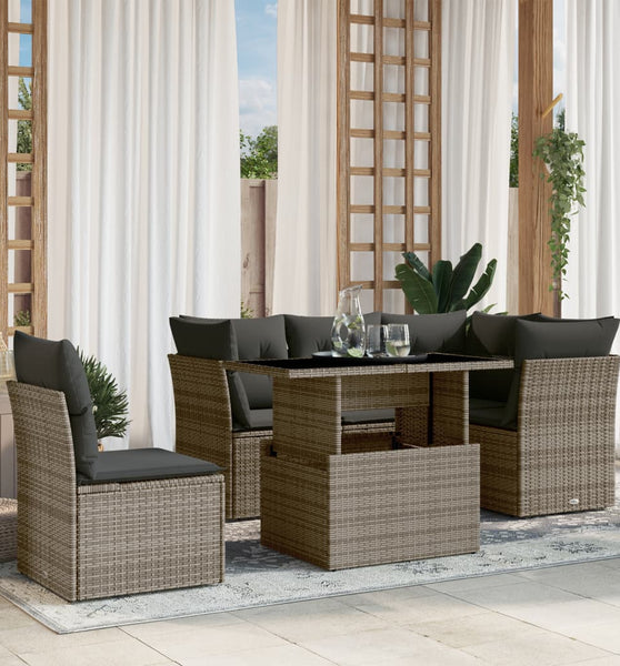 6-tlg. Garten-Sofagarnitur mit Kissen Grau Poly Rattan