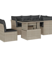 6-tlg. Garten-Sofagarnitur mit Kissen Hellgrau Poly Rattan