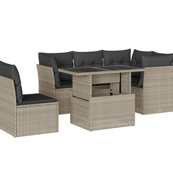 6-tlg. Garten-Sofagarnitur mit Kissen Hellgrau Poly Rattan