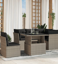 6-tlg. Garten-Sofagarnitur mit Kissen Hellgrau Poly Rattan