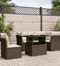 6-tlg. Garten-Sofagarnitur mit Kissen Braun Poly Rattan
