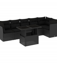 7-tlg. Garten-Sofagarnitur mit Kissen Schwarz Poly Rattan