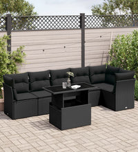 7-tlg. Garten-Sofagarnitur mit Kissen Schwarz Poly Rattan
