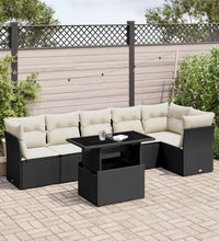 7-tlg. Garten-Sofagarnitur mit Kissen Schwarz Poly Rattan