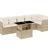 7-tlg. Garten-Sofagarnitur mit Kissen Beige Poly Rattan