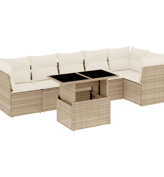 7-tlg. Garten-Sofagarnitur mit Kissen Beige Poly Rattan