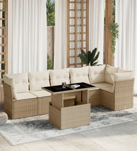 7-tlg. Garten-Sofagarnitur mit Kissen Beige Poly Rattan