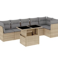 7-tlg. Garten-Sofagarnitur mit Kissen Beige Poly Rattan